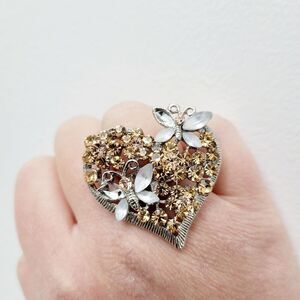 2/$20 Vintage Copper Tone Heart Butterfly Adjustable Ring